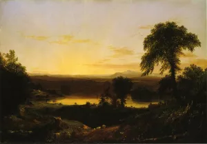 Summer Twilight: A Recollection of a Scene in New England by Thomas Cole - Hand-Painted Oil Painting Reproduction
